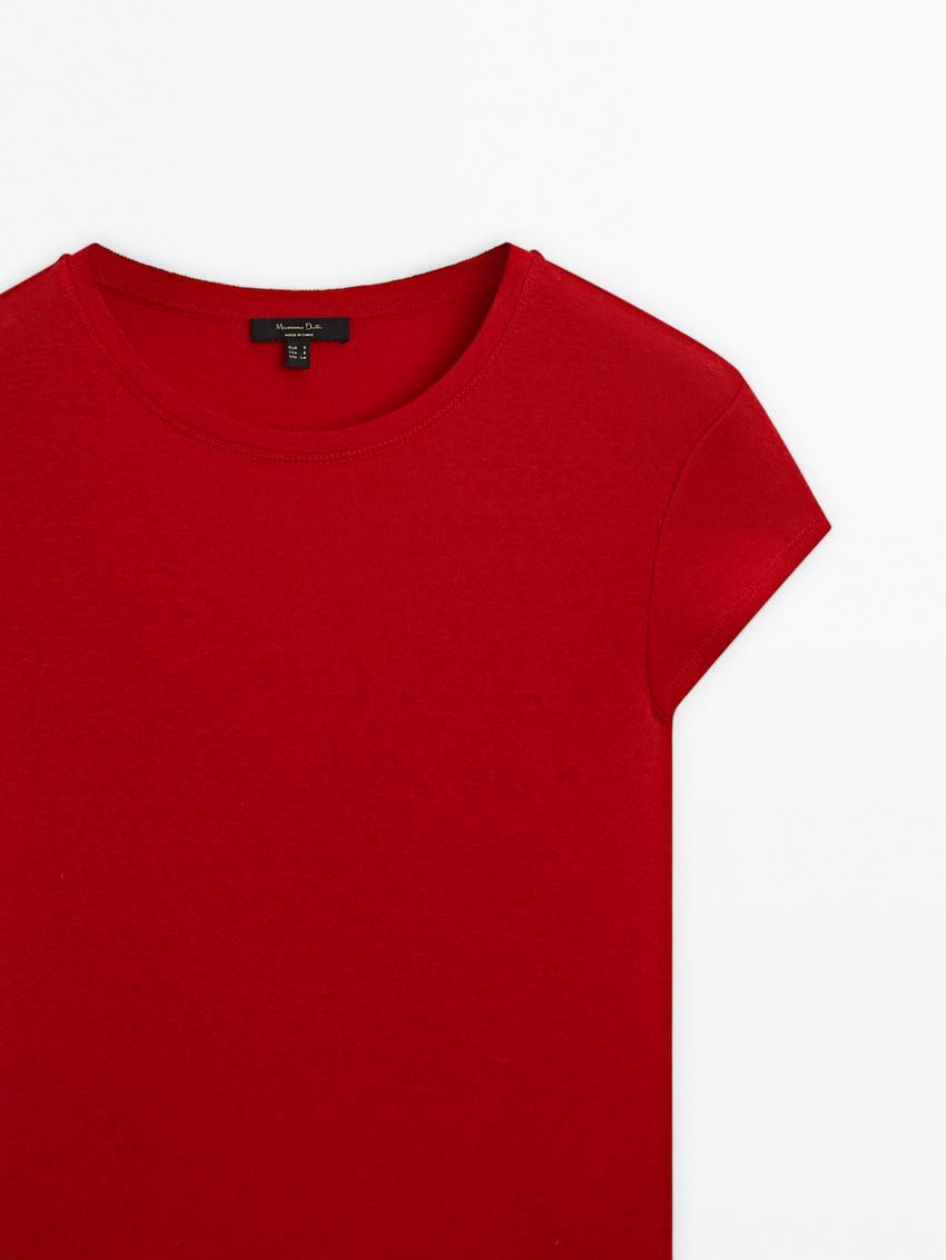 Massimo Dutti Short Sleeve Cottom Blend Women T-Shirt Red | US-DL9456302