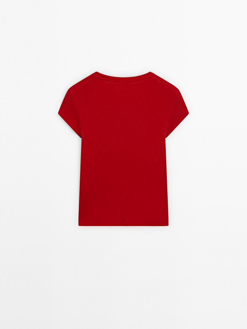 Massimo Dutti Short Sleeve Cottom Blend Women T-Shirt Red | US-DL9456302
