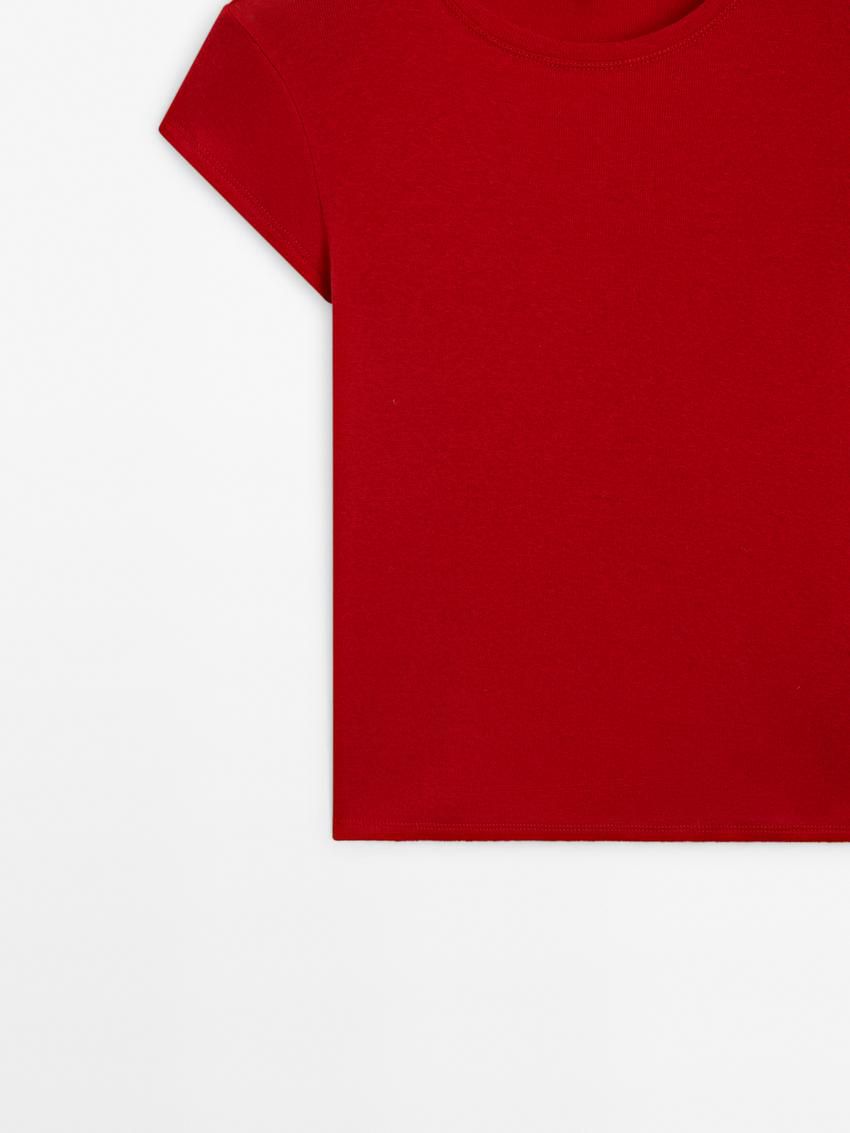 Massimo Dutti Short Sleeve Cottom Blend Women T-Shirt Red | US-DL9456302