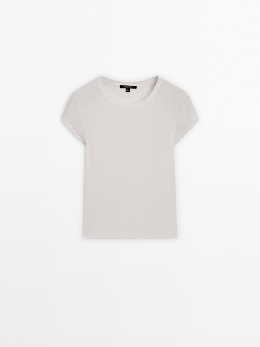 Massimo Dutti Short Sleeve Cottom Blend Women T-Shirt Cream | US-UR1297368