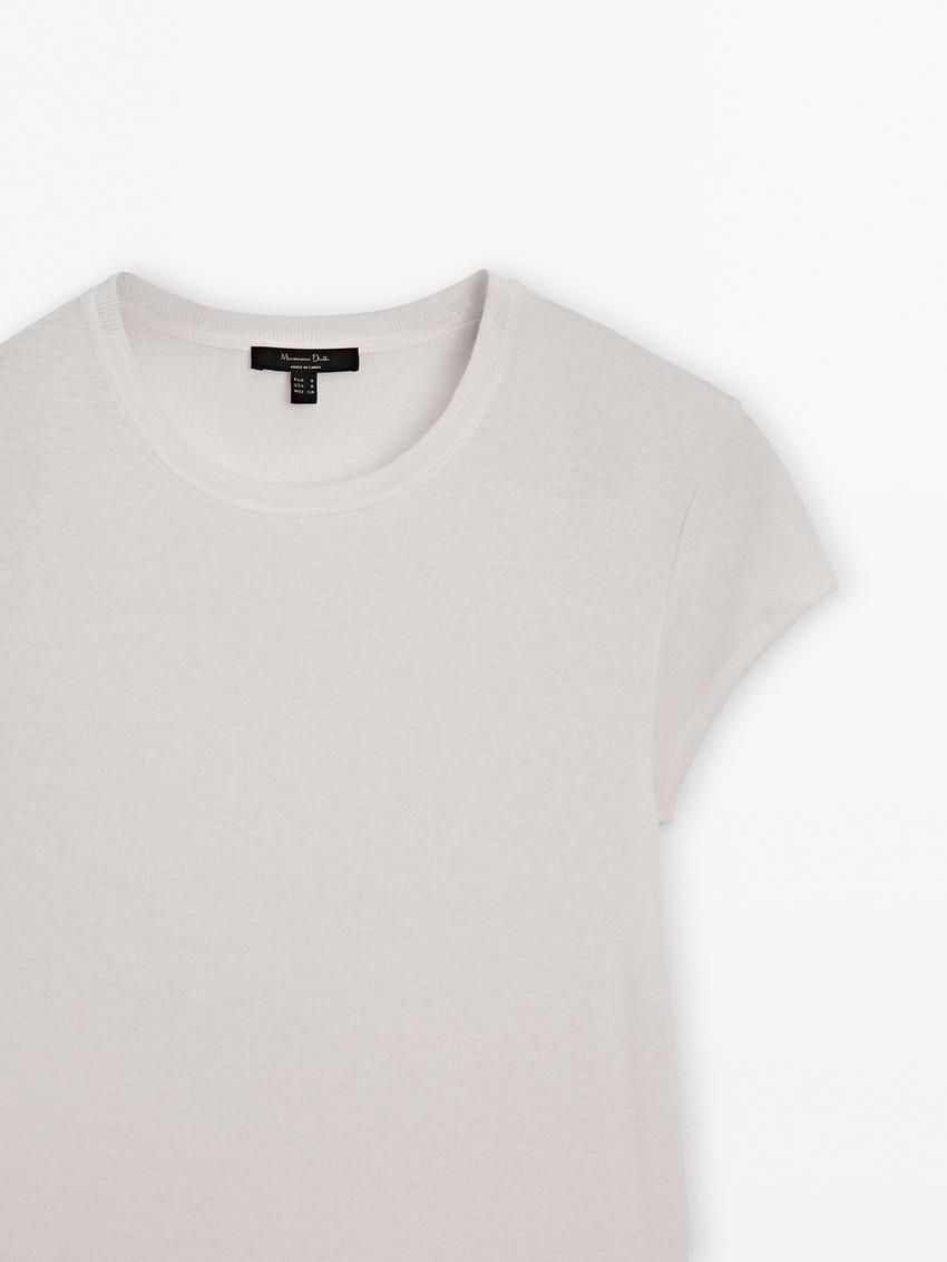 Massimo Dutti Short Sleeve Cottom Blend Women T-Shirt Cream | US-UR1297368
