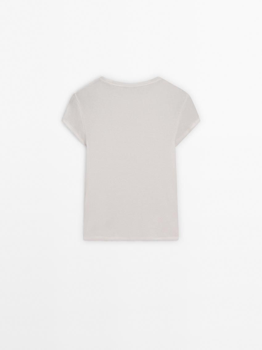 Massimo Dutti Short Sleeve Cottom Blend Women T-Shirt Cream | US-UR1297368