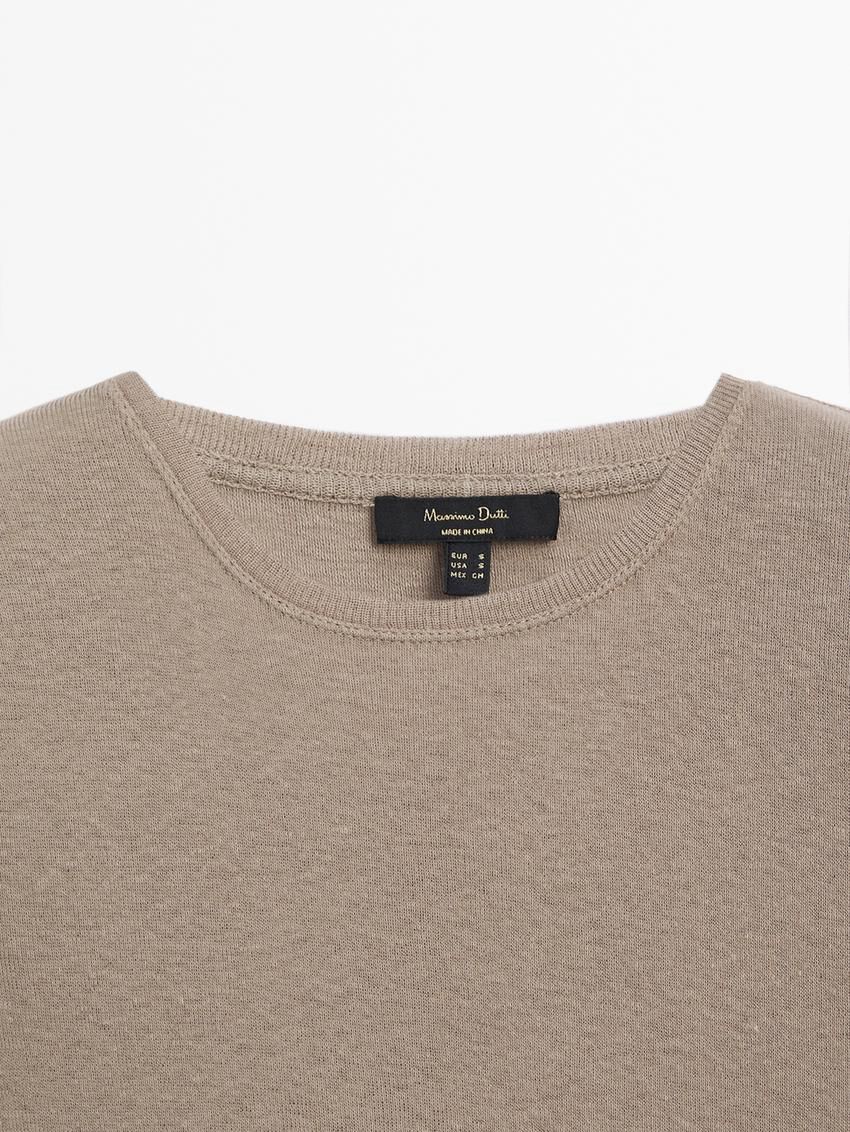 Massimo Dutti Short Sleeve Cottom Blend Women T-Shirt Brown Beige | US-OP7196083