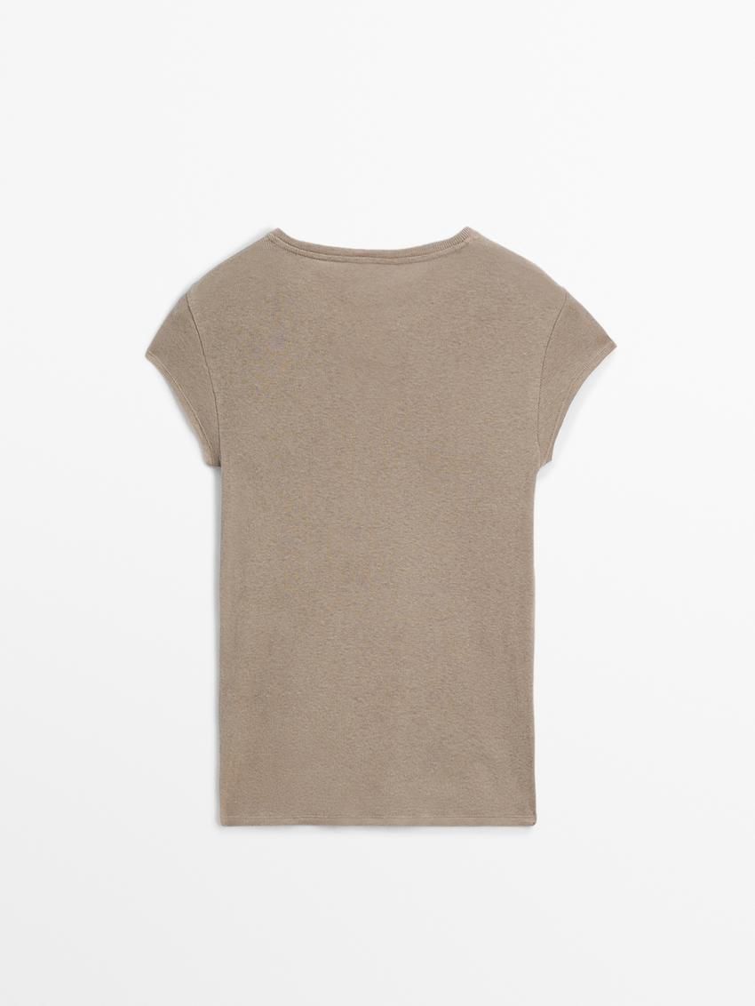 Massimo Dutti Short Sleeve Cottom Blend Women T-Shirt Brown Beige | US-OP7196083