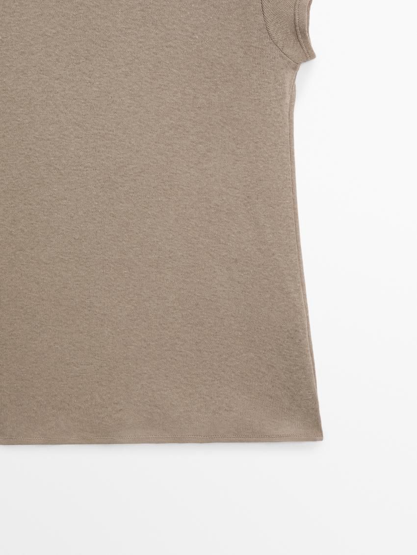 Massimo Dutti Short Sleeve Cottom Blend Women T-Shirt Brown Beige | US-OP7196083