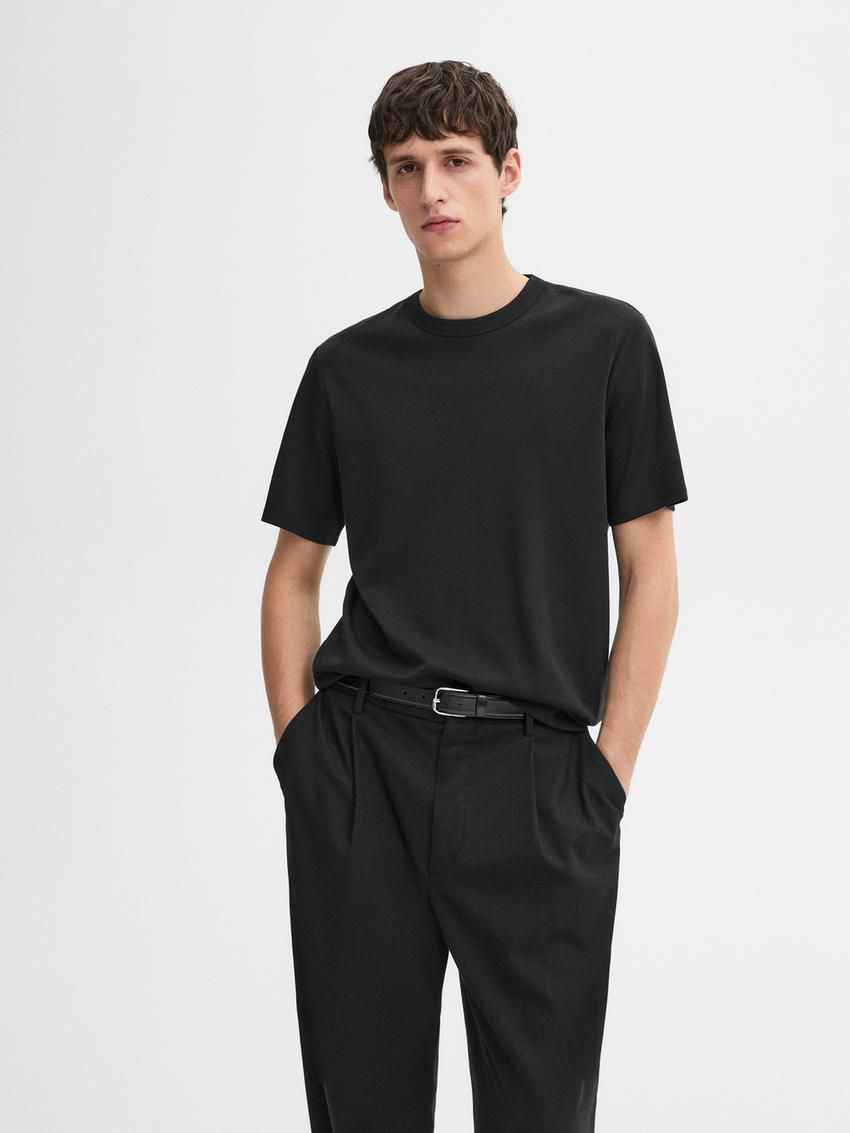 Massimo Dutti Short Sleeve Cotton Blend Men T-Shirt Black | US-ZW1584379