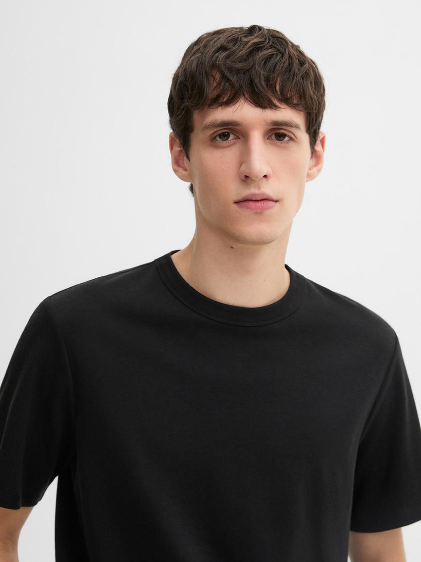 Massimo Dutti Short Sleeve Cotton Blend Men T-Shirt Black | US-ZW1584379
