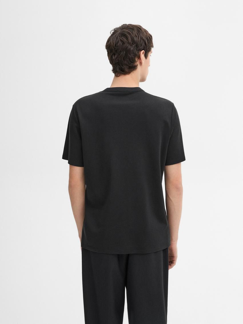 Massimo Dutti Short Sleeve Cotton Blend Men T-Shirt Black | US-ZW1584379