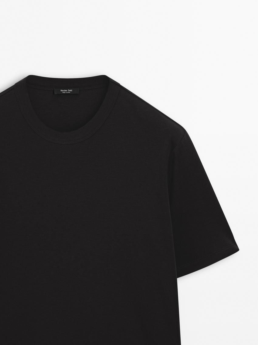 Massimo Dutti Short Sleeve Cotton Blend Men T-Shirt Black | US-ZW1584379