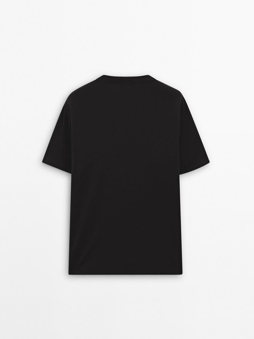 Massimo Dutti Short Sleeve Cotton Blend Men T-Shirt Black | US-ZW1584379