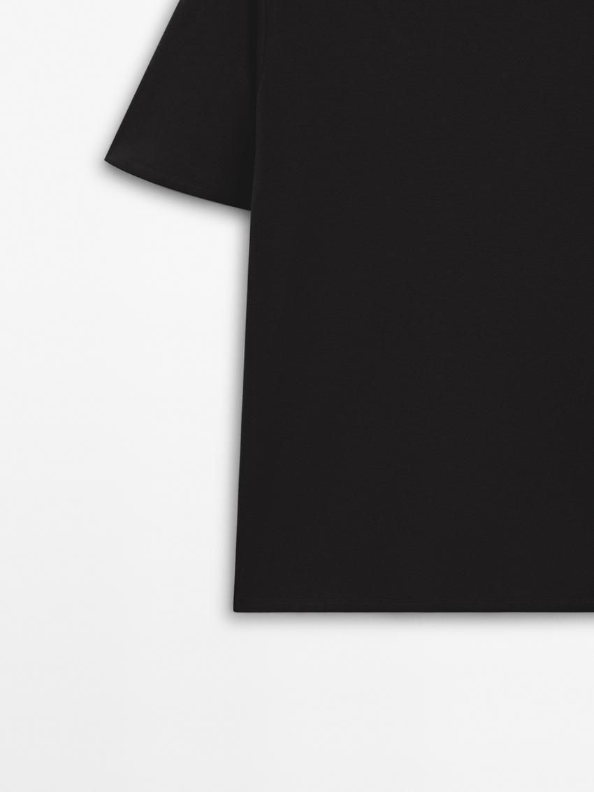Massimo Dutti Short Sleeve Cotton Blend Men T-Shirt Black | US-ZW1584379