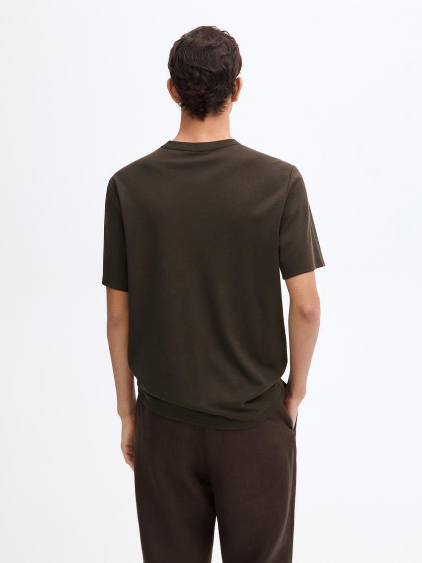 Massimo Dutti Short Sleeve Cotton Blend Men T-Shirt Dark Brown | US-ET2593168