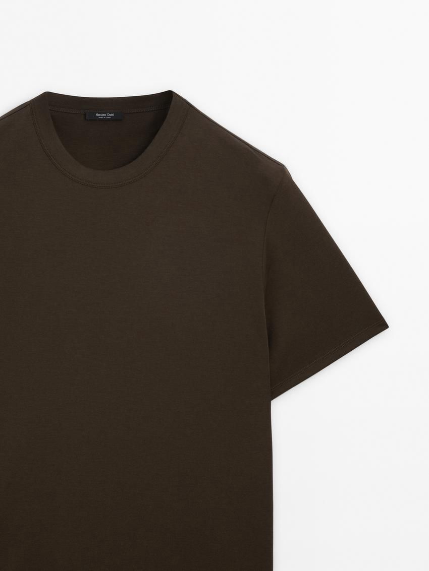 Massimo Dutti Short Sleeve Cotton Blend Men T-Shirt Dark Brown | US-ET2593168