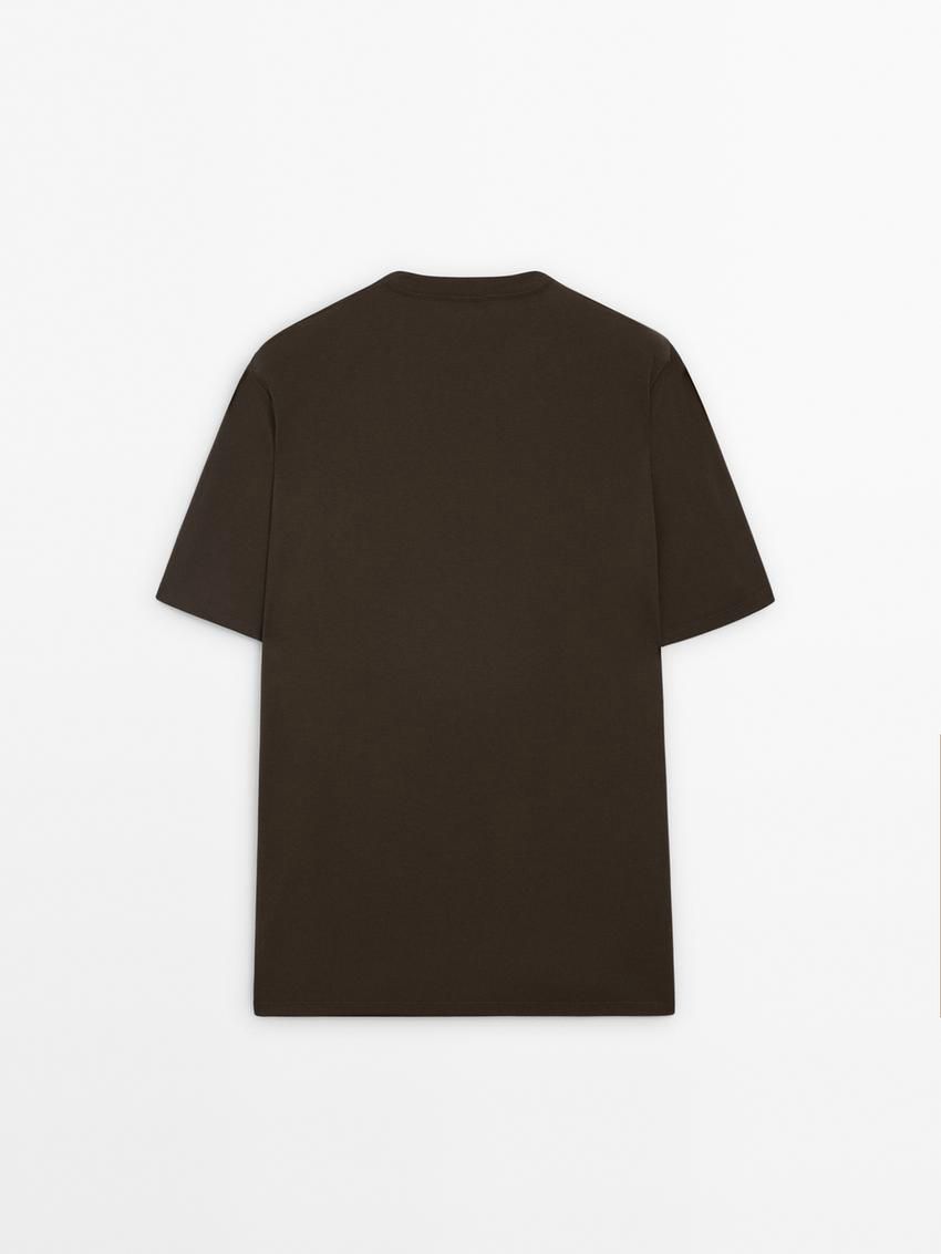 Massimo Dutti Short Sleeve Cotton Blend Men T-Shirt Dark Brown | US-ET2593168