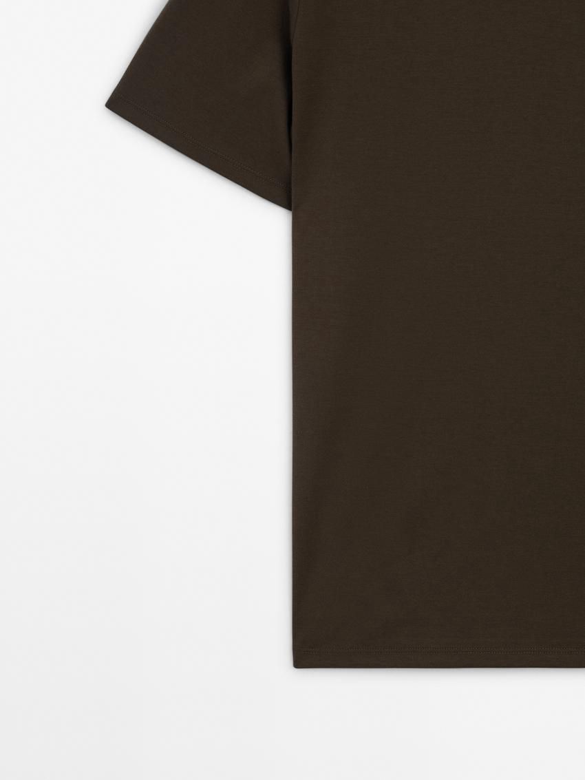 Massimo Dutti Short Sleeve Cotton Blend Men T-Shirt Dark Brown | US-ET2593168