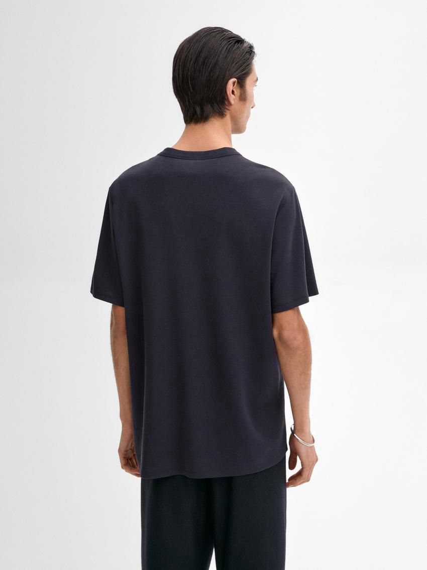 Massimo Dutti Short Sleeve Cotton Blend Men T-Shirt Navy | US-UO0189652