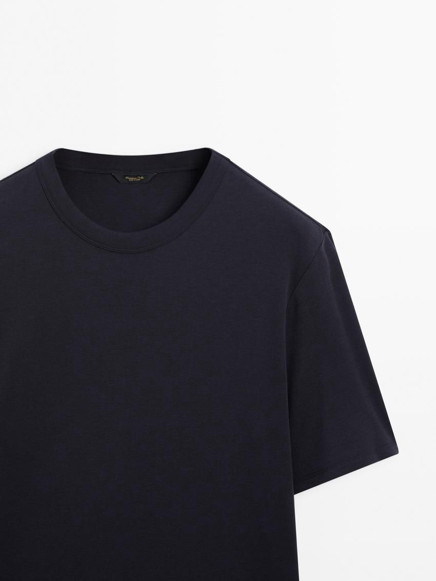 Massimo Dutti Short Sleeve Cotton Blend Men T-Shirt Navy | US-UO0189652