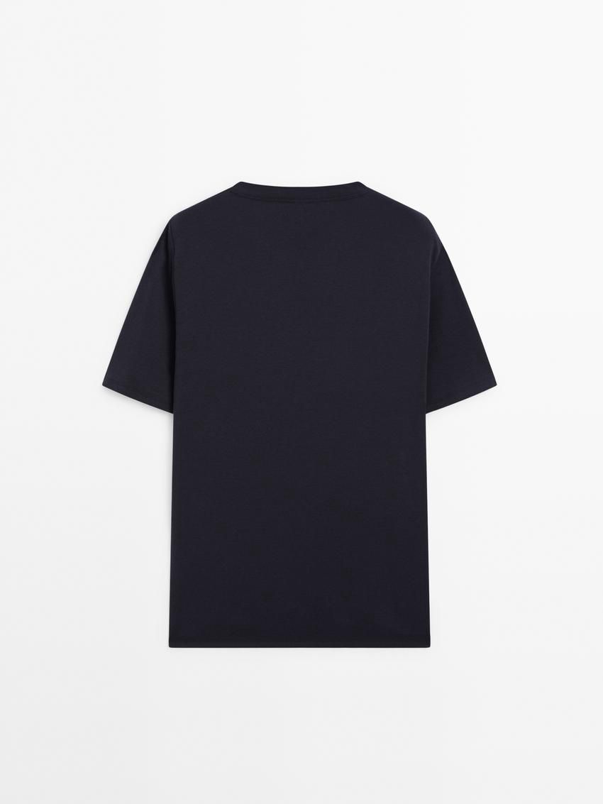 Massimo Dutti Short Sleeve Cotton Blend Men T-Shirt Navy | US-UO0189652