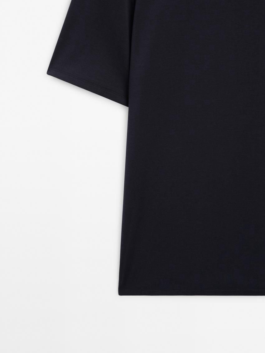 Massimo Dutti Short Sleeve Cotton Blend Men T-Shirt Navy | US-UO0189652