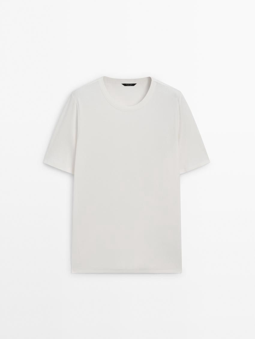 Massimo Dutti Short Sleeve Cotton Blend Men T-Shirt Cream | US-EG7039641