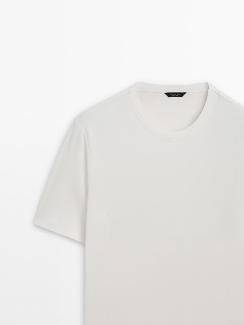 Massimo Dutti Short Sleeve Cotton Blend Men T-Shirt Cream | US-EG7039641