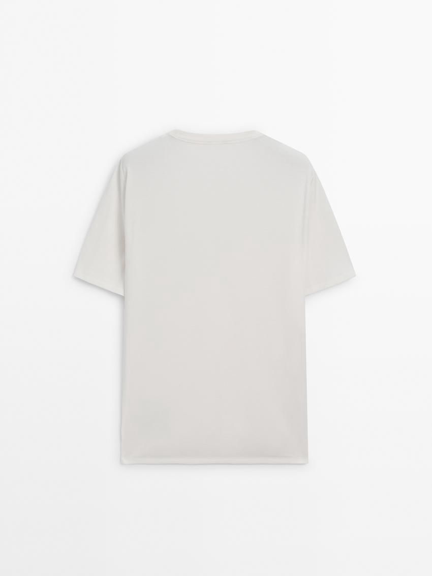 Massimo Dutti Short Sleeve Cotton Blend Men T-Shirt Cream | US-EG7039641