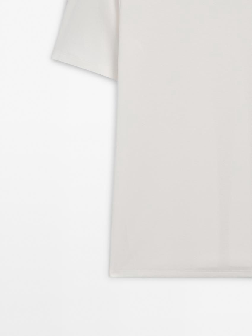 Massimo Dutti Short Sleeve Cotton Blend Men T-Shirt Cream | US-EG7039641