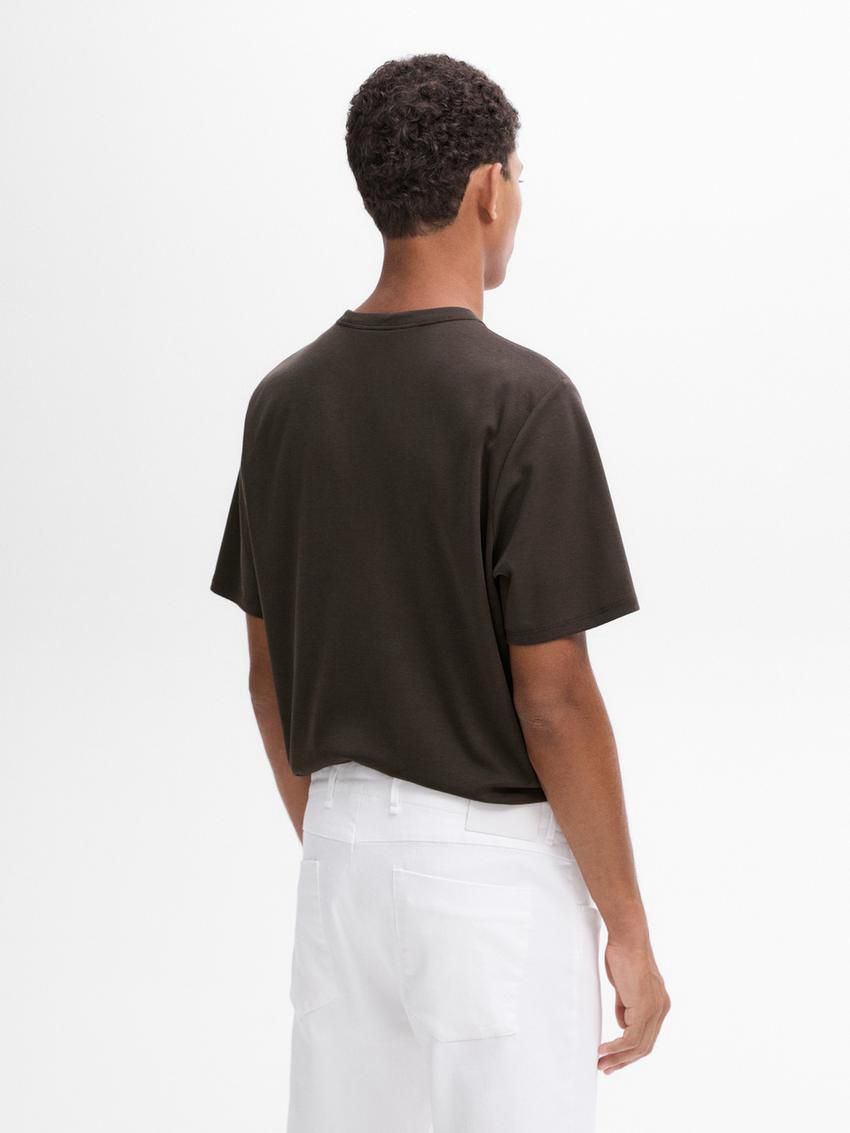 Massimo Dutti Short Sleeve Cotton Blend Men T-Shirt Dark Grey | US-UW0684951