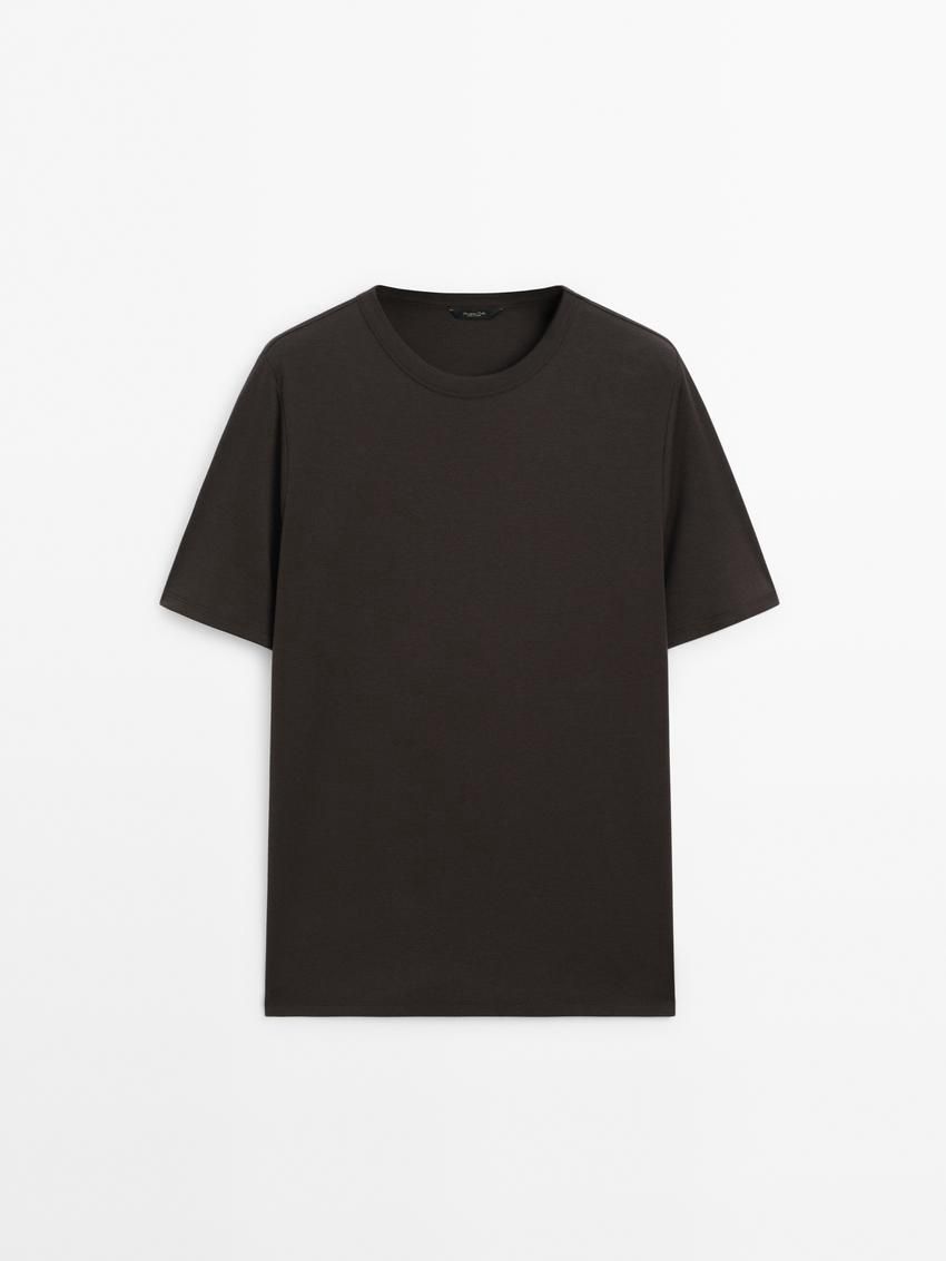 Massimo Dutti Short Sleeve Cotton Blend Men T-Shirt Dark Grey | US-UW0684951