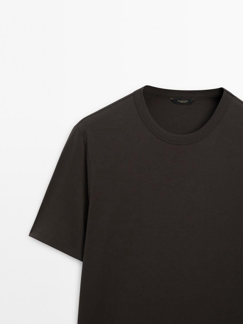 Massimo Dutti Short Sleeve Cotton Blend Men T-Shirt Dark Grey | US-UW0684951