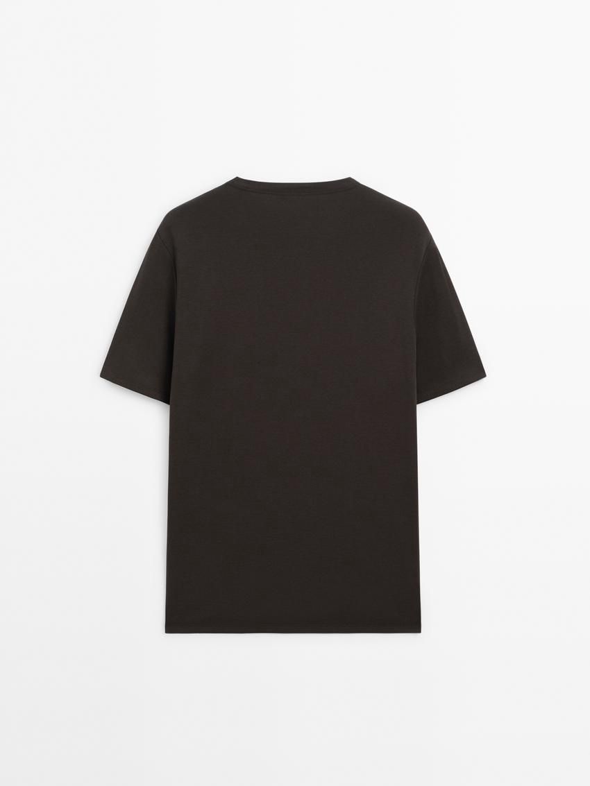 Massimo Dutti Short Sleeve Cotton Blend Men T-Shirt Dark Grey | US-UW0684951