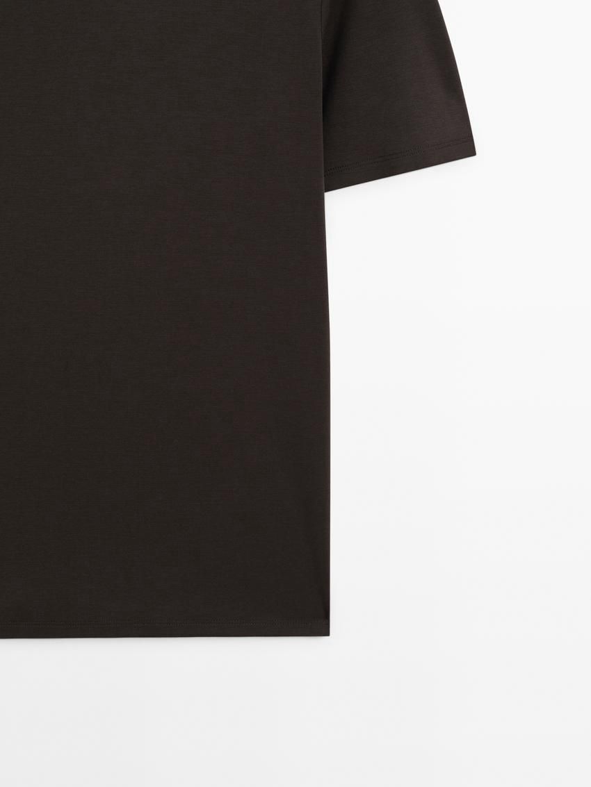 Massimo Dutti Short Sleeve Cotton Blend Men T-Shirt Dark Grey | US-UW0684951