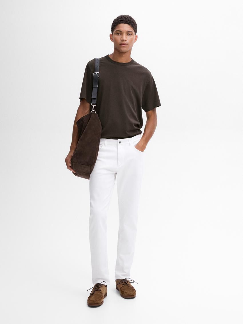 Massimo Dutti Short Sleeve Cotton Blend Men T-Shirt Dark Grey | US-UW0684951