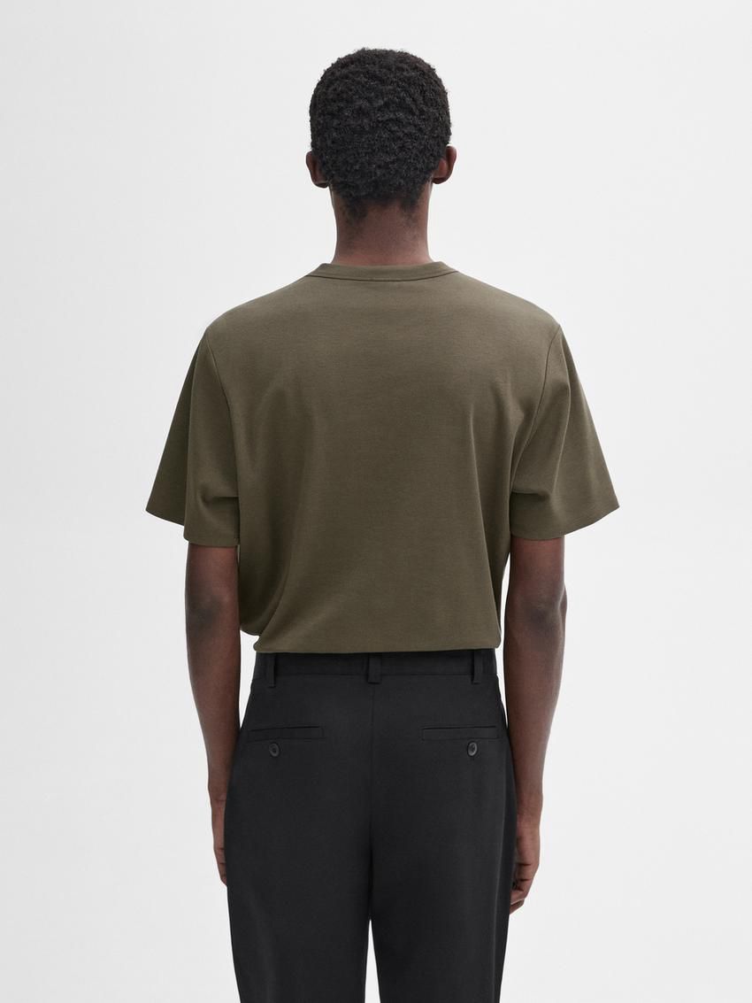Massimo Dutti Short Sleeve Cotton Blend Men T-Shirt Khaki | US-XO4192763
