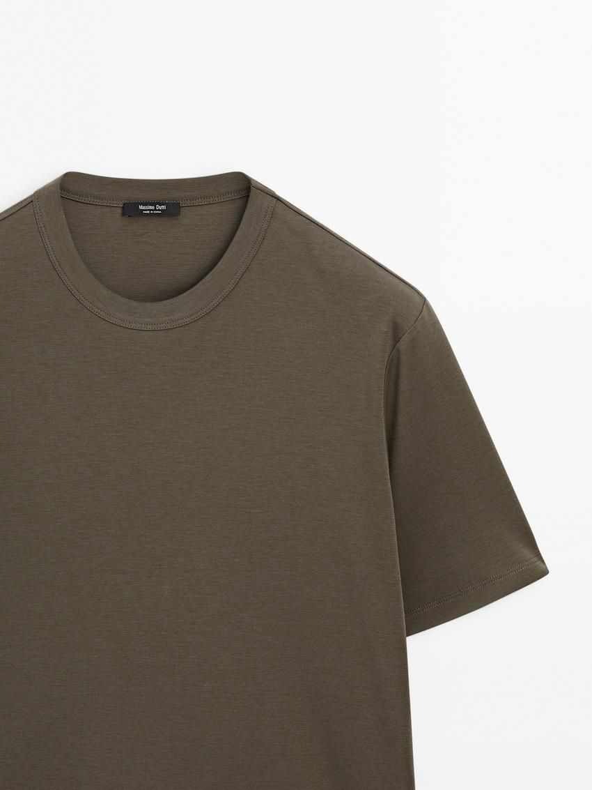 Massimo Dutti Short Sleeve Cotton Blend Men T-Shirt Khaki | US-XO4192763