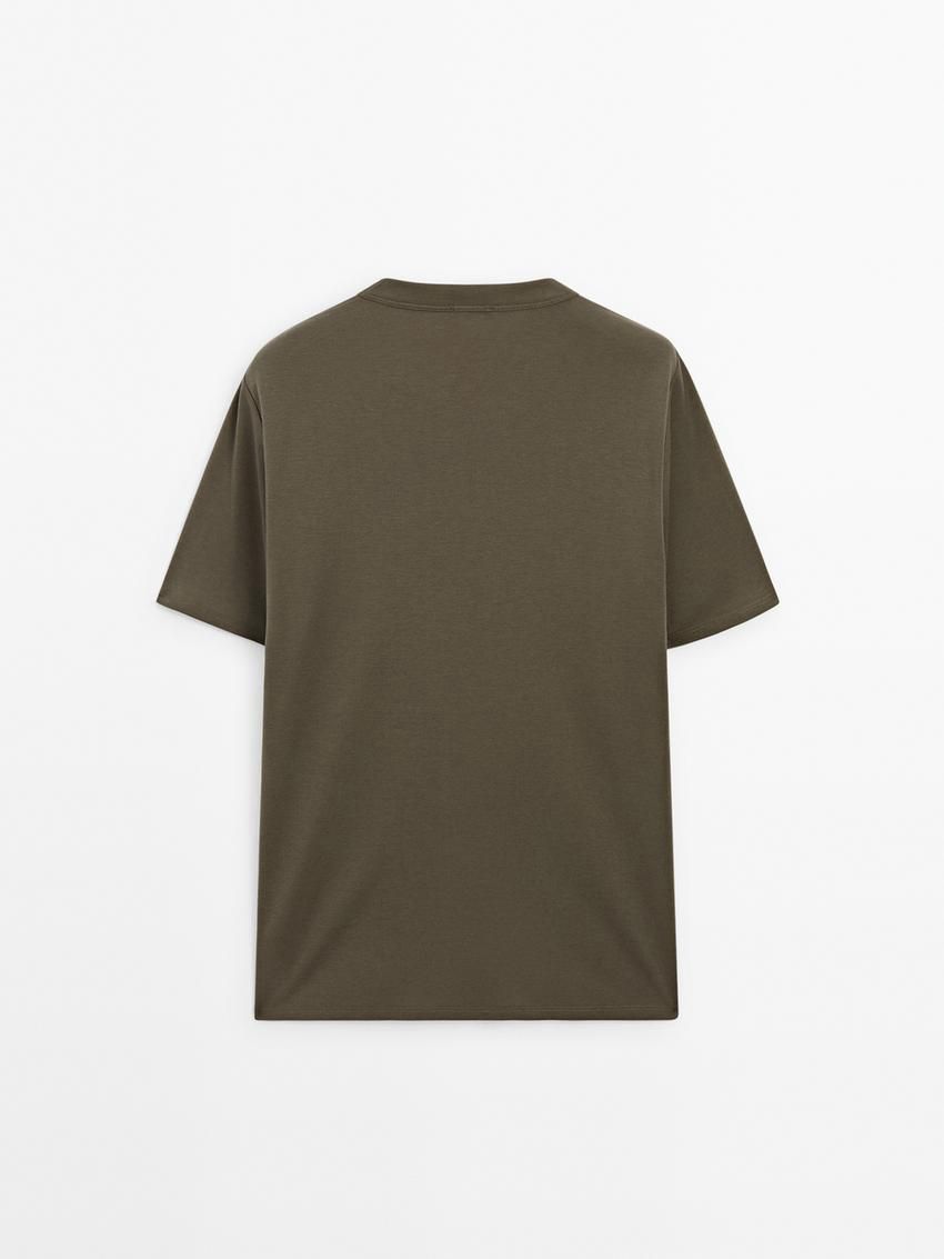 Massimo Dutti Short Sleeve Cotton Blend Men T-Shirt Khaki | US-XO4192763