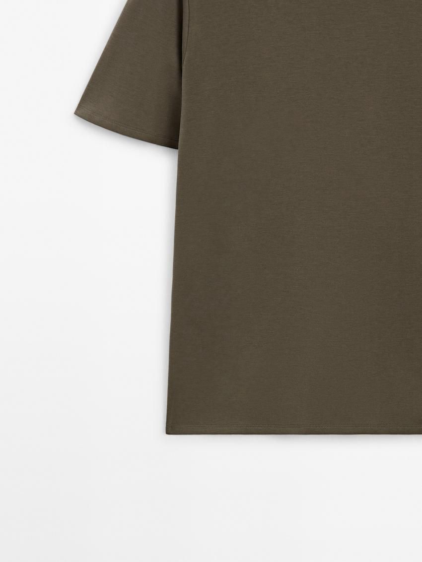 Massimo Dutti Short Sleeve Cotton Blend Men T-Shirt Khaki | US-XO4192763
