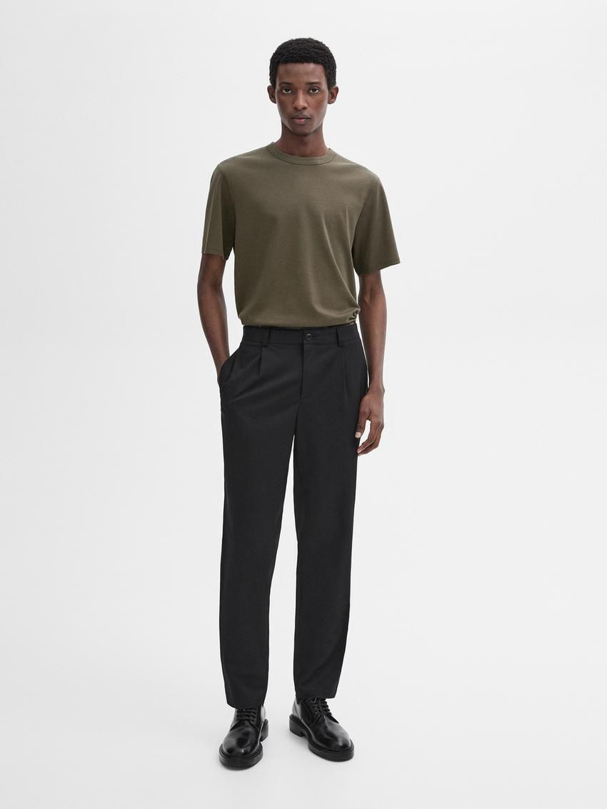 Massimo Dutti Short Sleeve Cotton Blend Men T-Shirt Khaki | US-XO4192763