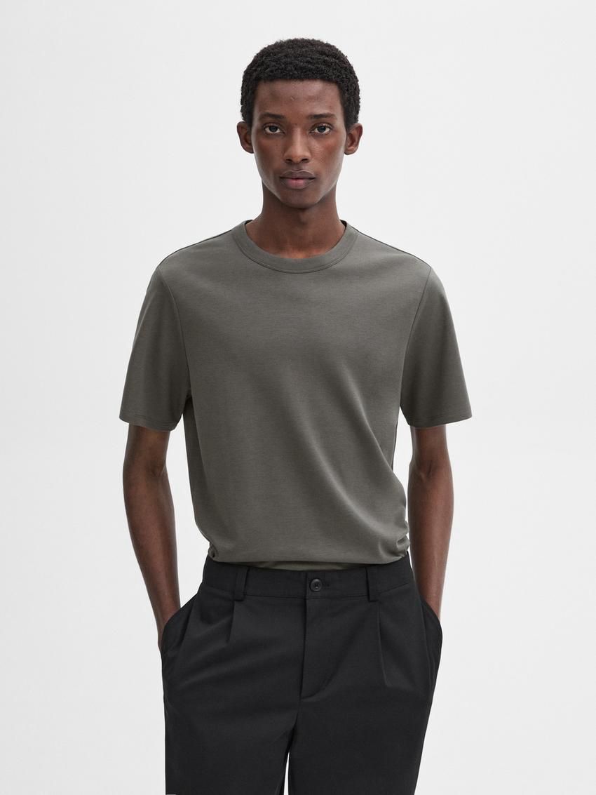 Massimo Dutti Short Sleeve Cotton Blend Men T-Shirt Grey | US-XO5870921