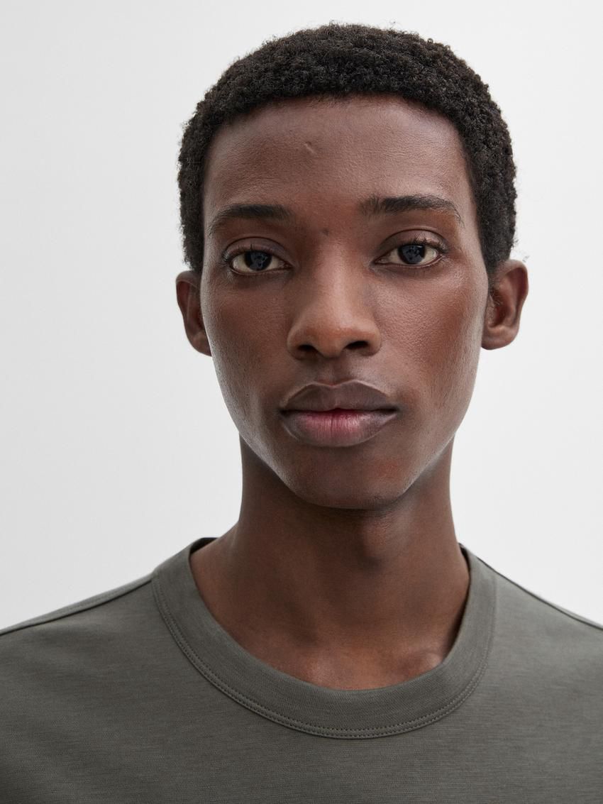 Massimo Dutti Short Sleeve Cotton Blend Men T-Shirt Grey | US-XO5870921