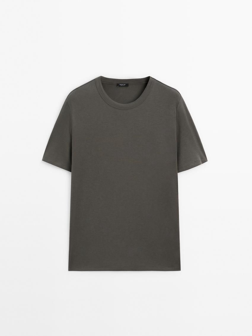 Massimo Dutti Short Sleeve Cotton Blend Men T-Shirt Grey | US-XO5870921