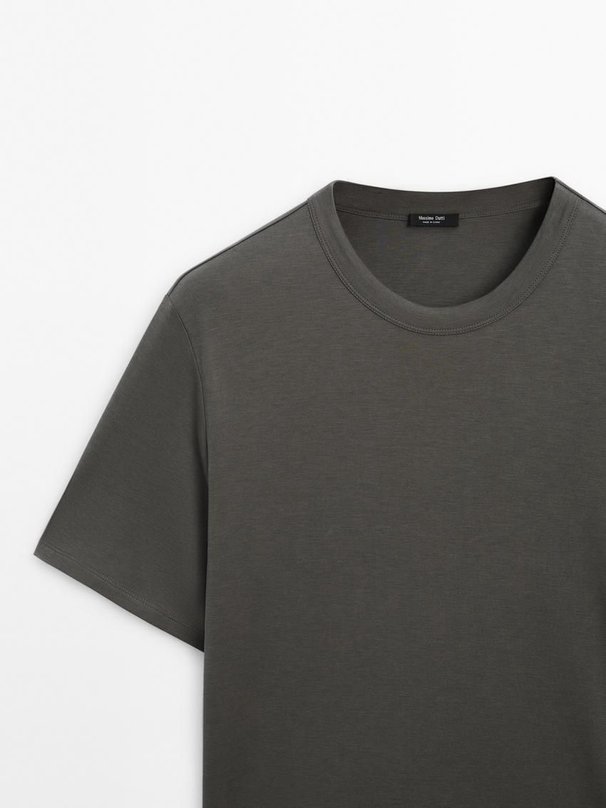 Massimo Dutti Short Sleeve Cotton Blend Men T-Shirt Grey | US-XO5870921