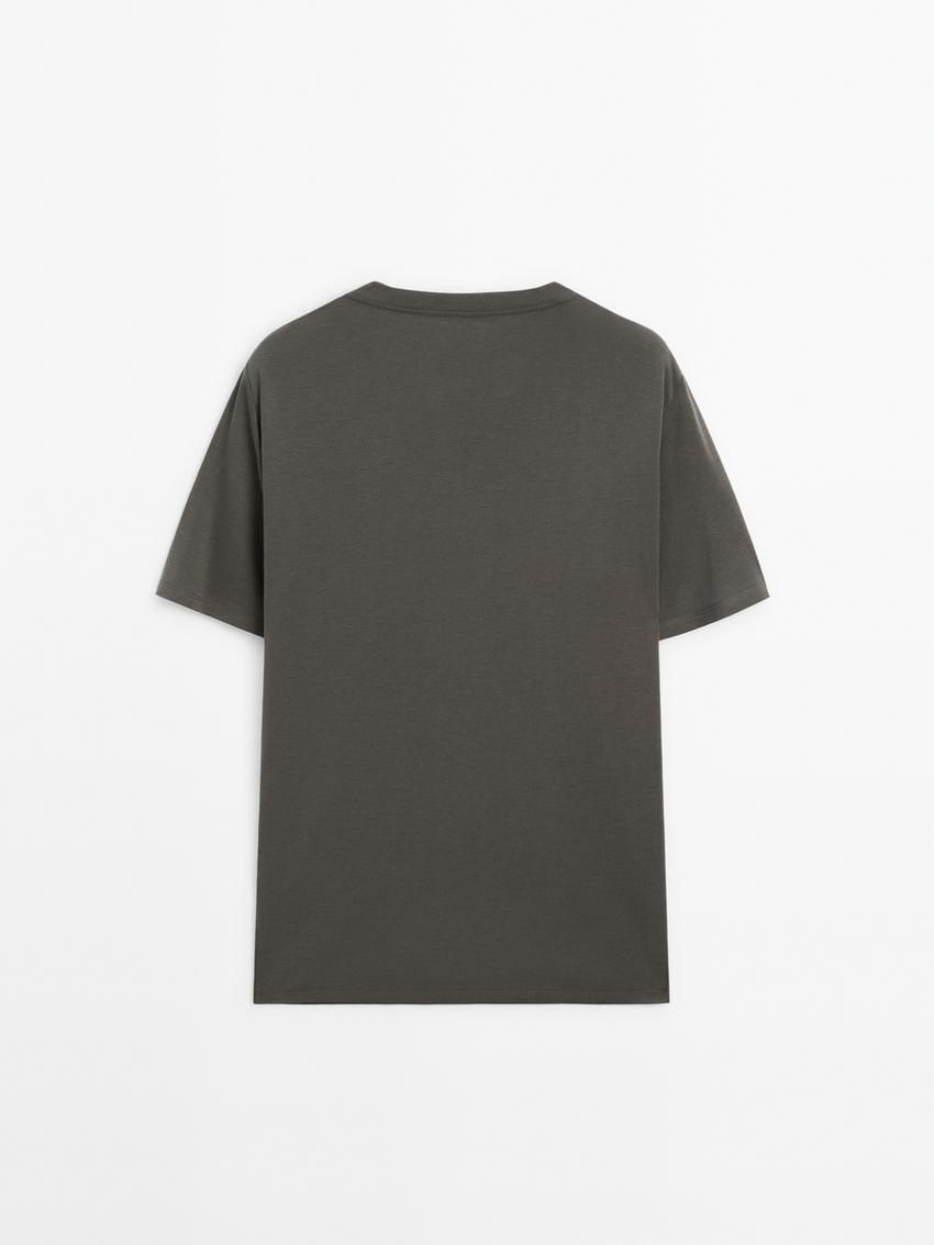Massimo Dutti Short Sleeve Cotton Blend Men T-Shirt Grey | US-XO5870921