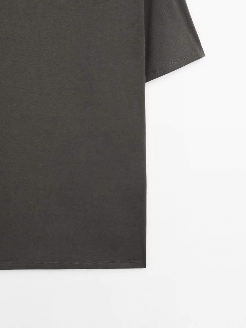 Massimo Dutti Short Sleeve Cotton Blend Men T-Shirt Grey | US-XO5870921