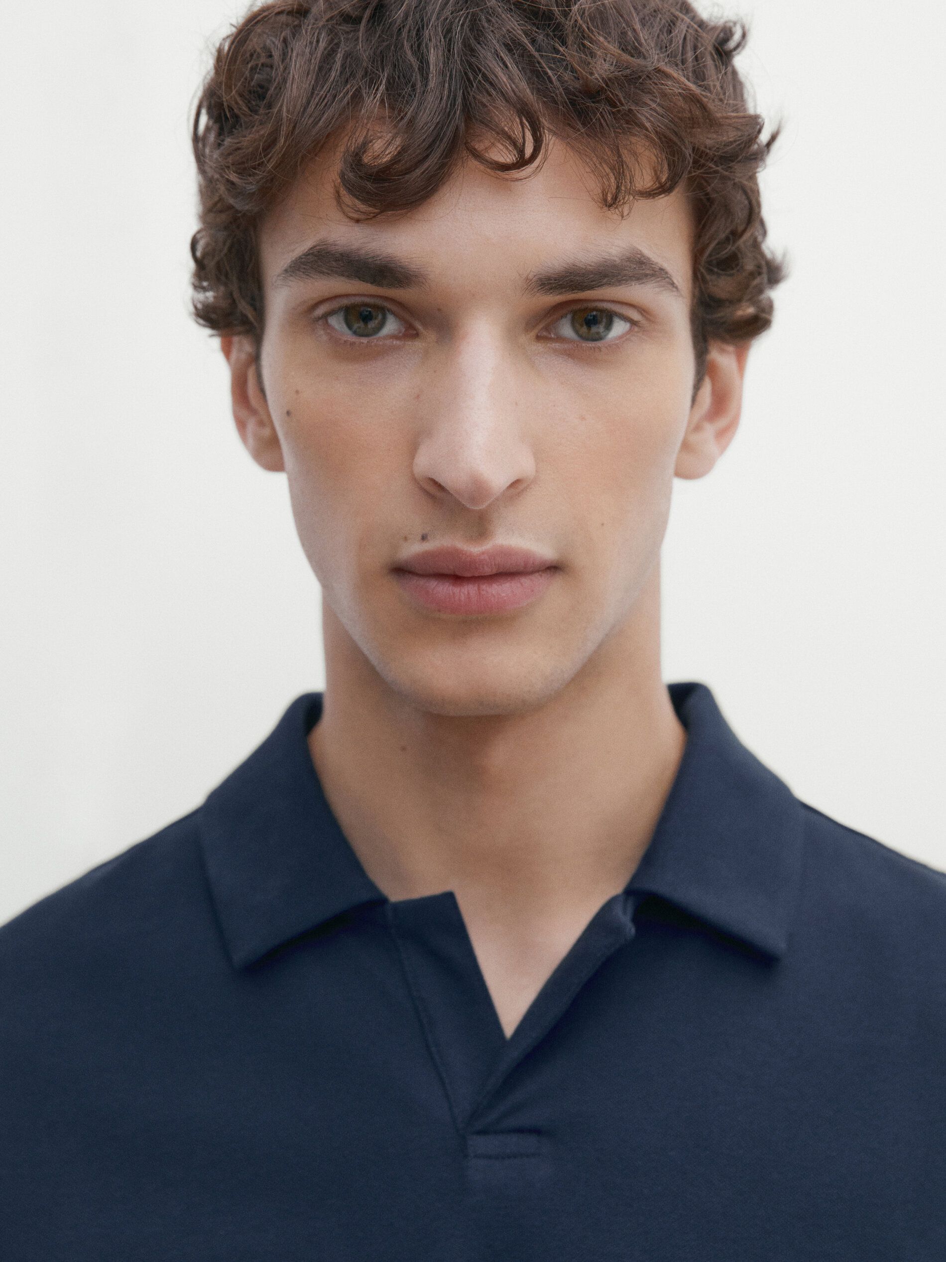 Massimo Dutti Short Sleeve Cotton Blend Men Polo Shirt Indigo | US-FN0817543