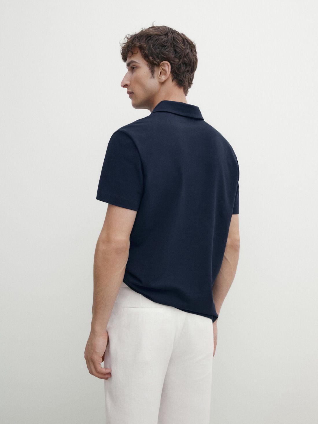 Massimo Dutti Short Sleeve Cotton Blend Men Polo Shirt Indigo | US-FN0817543