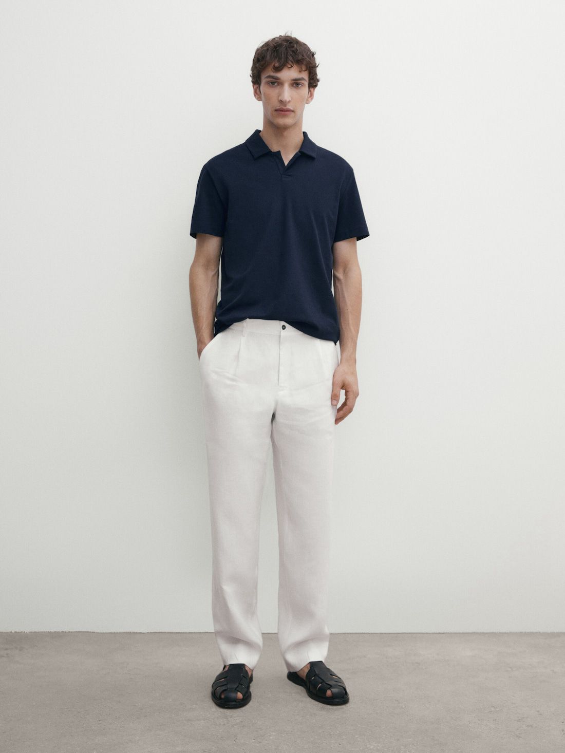 Massimo Dutti Short Sleeve Cotton Blend Men Polo Shirt Indigo | US-FN0817543