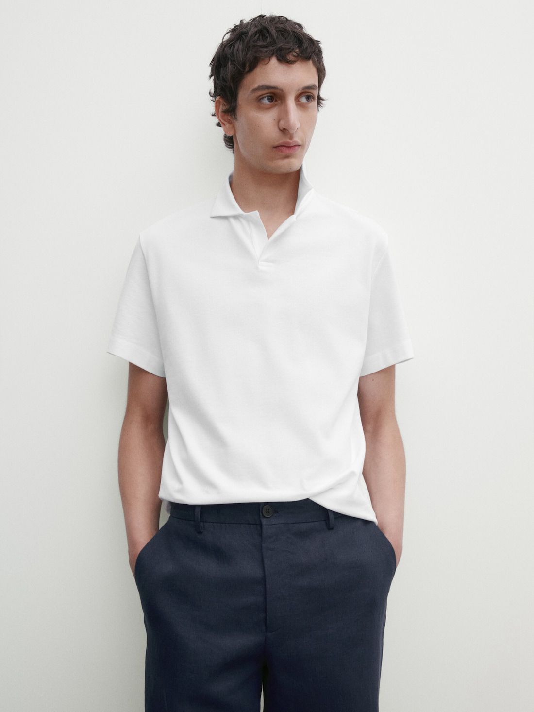 Massimo Dutti Short Sleeve Cotton Blend Men Polo Shirt White | US-IZ0389547