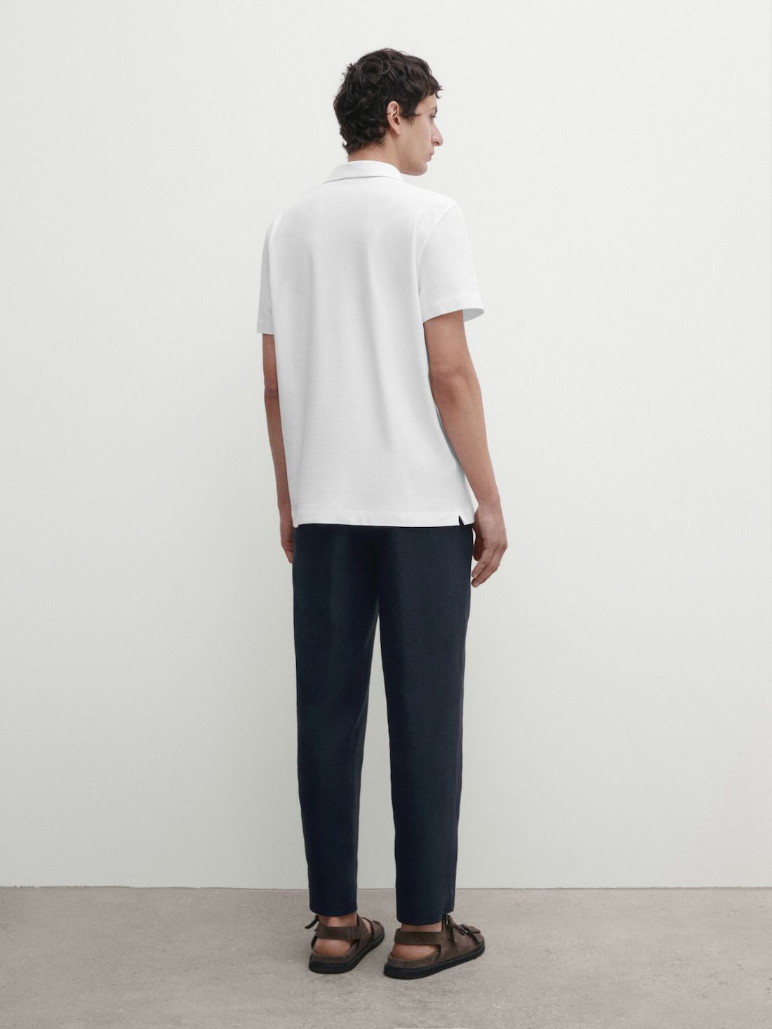 Massimo Dutti Short Sleeve Cotton Blend Men Polo Shirt White | US-IZ0389547