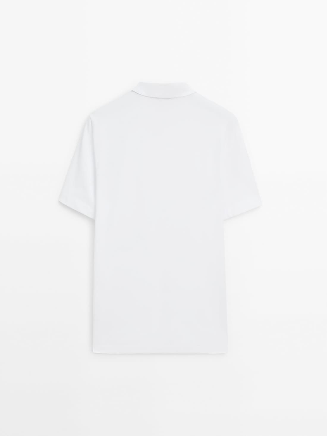 Massimo Dutti Short Sleeve Cotton Blend Men Polo Shirt White | US-IZ0389547